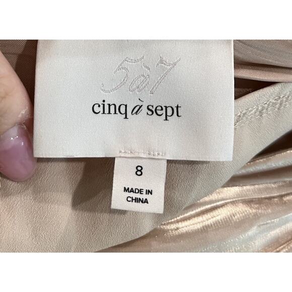 Cinq a Sept Beige Nina Satin Long Bell Sleeve Pleated Women's Dress Size 8 - Picture 3 of 5
